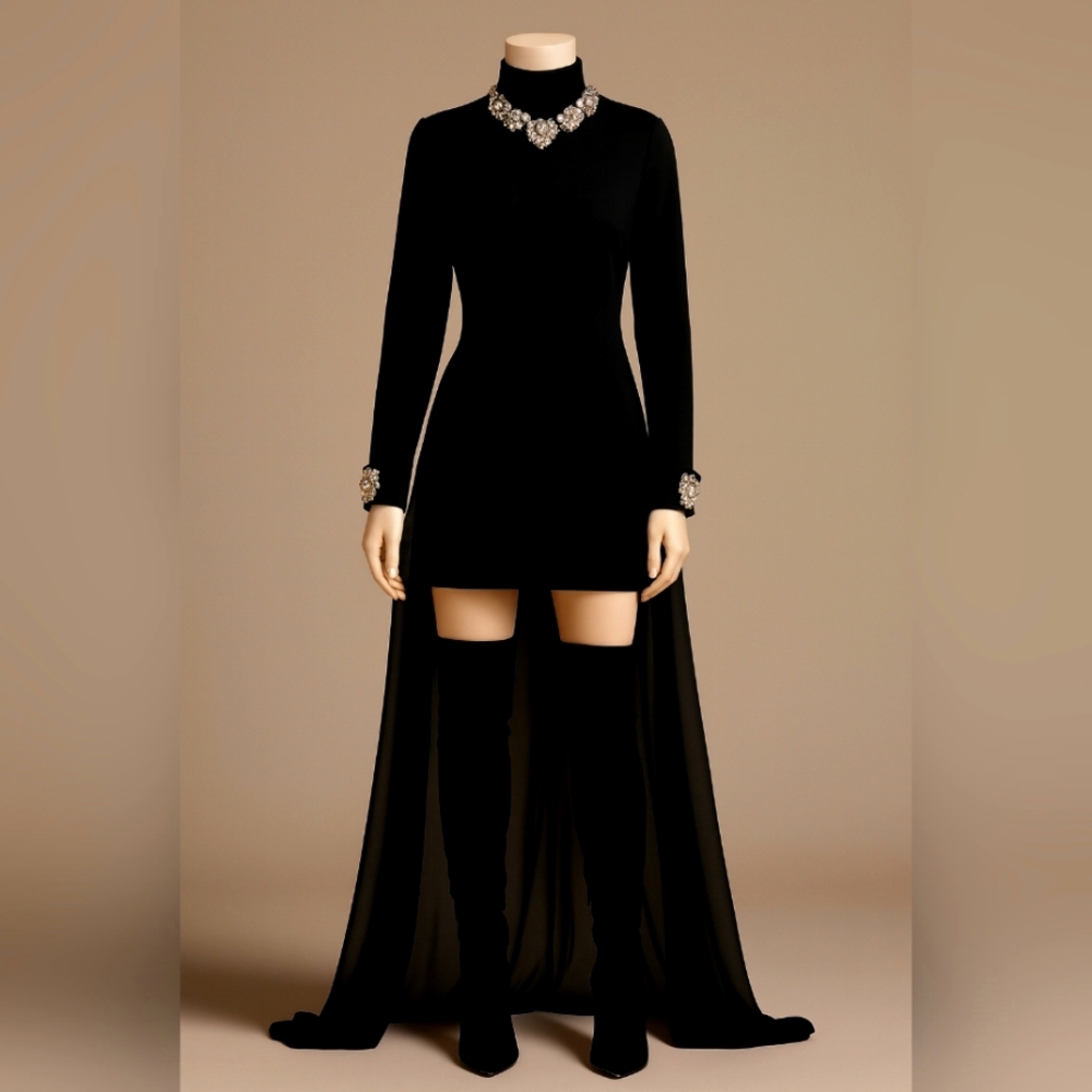 Elegant Black Long-Sleeve Dress